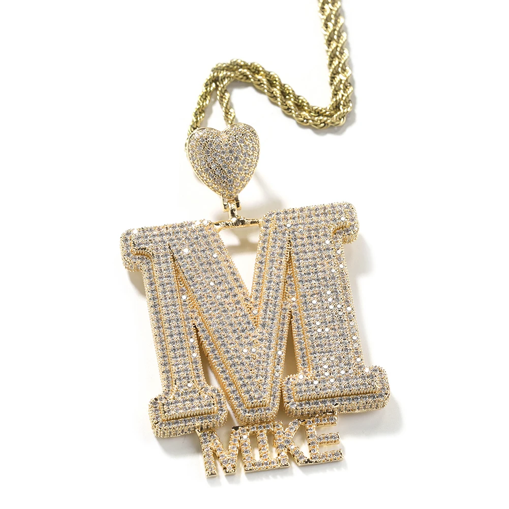 THE BLING KING Custom Heart Bail Big Bold Initial Letter A-Z Attached Mini Letters Pendant Micro Pave CZ Necklace Hiphop Jewelry
