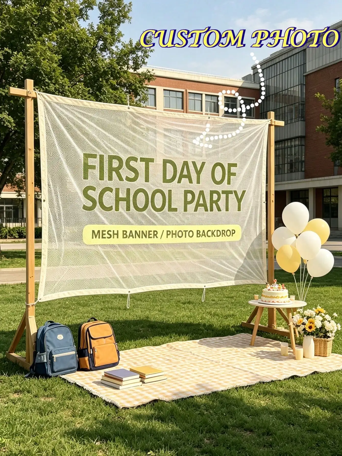 1pc Custom Wide-width Party Banner Mesh Fabric, Digital Printed Banner, Outdoor Events and Business Banners with Copper Grommets