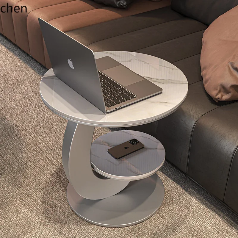 HT light luxury side table living room sofa side table small round creative double-layer household small coffee table