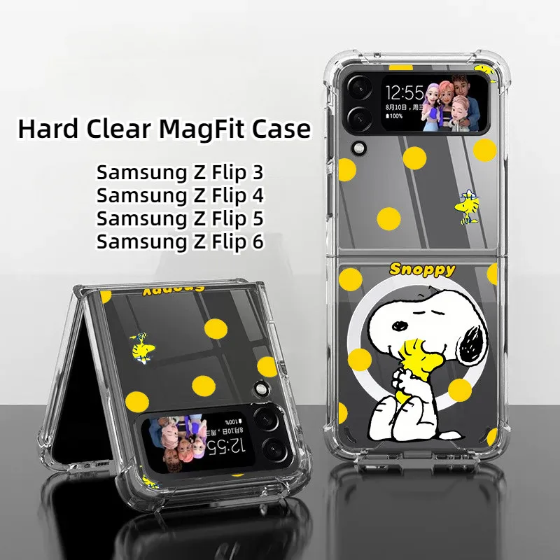 For Samsung Z Flip6 Cute Cartoon Hard Shockproof Airbags Magnetic Case For Samsung Z Flip5 4 3 Anti-Slip Full Package Cover