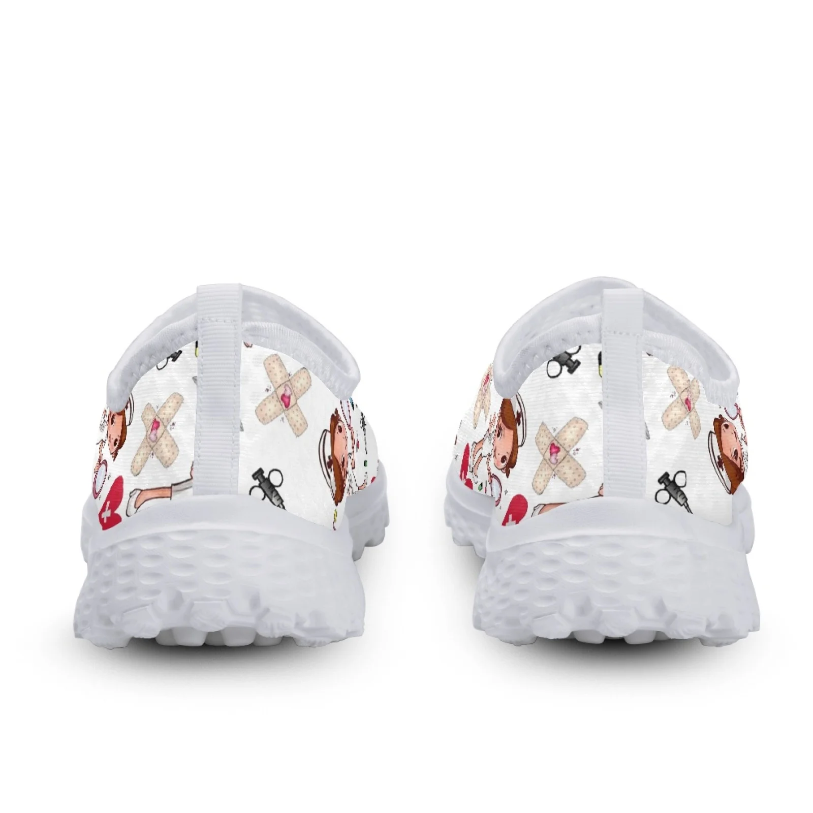 INSTANTARTS White Flats Women Nurse Cute Cartoon Nurse Women Sneakers Comfortable Breathable Loafers Casual Mesh Walking Shoes