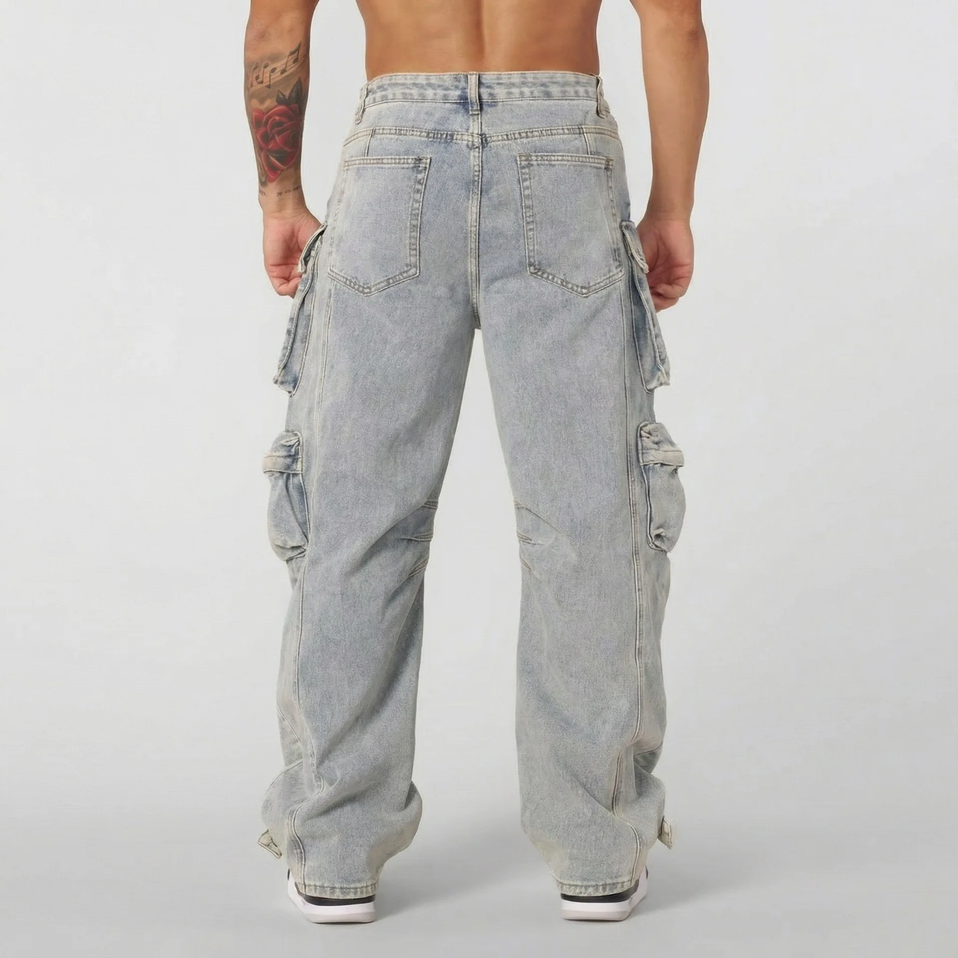 Men's Fashion Vibe Style Hip Hop Jeans Pants High Streetwear Vintage Y2K Cargo Denim Trousers With Multi Pockets Loose Fit Jeans