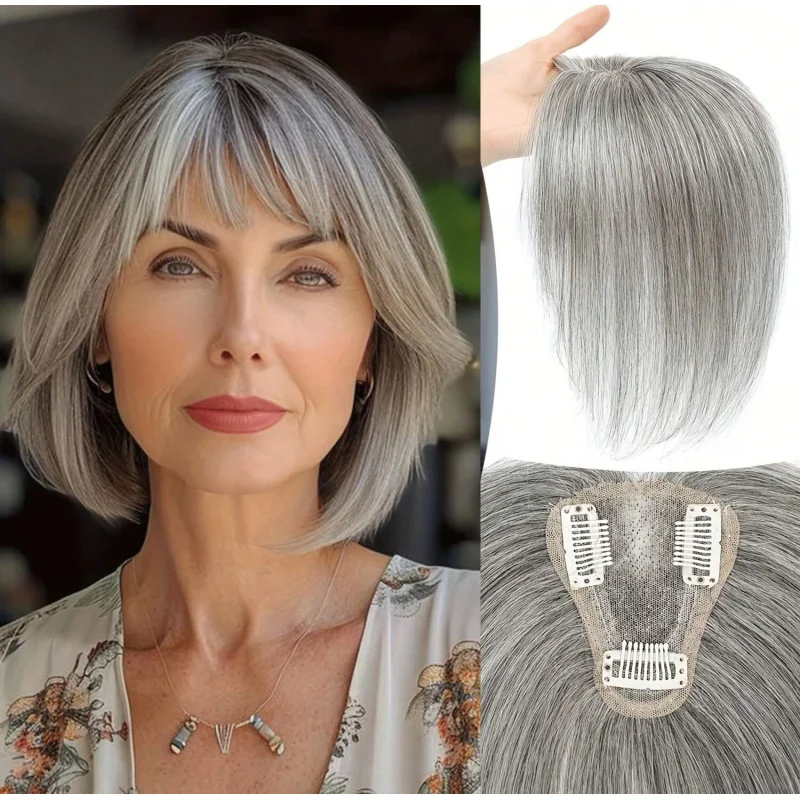 

Элегантный накладной парик-тупер для женщин, прямые волосы на синтетической основе, маскирует седые волосы и улучшает линию роста волос