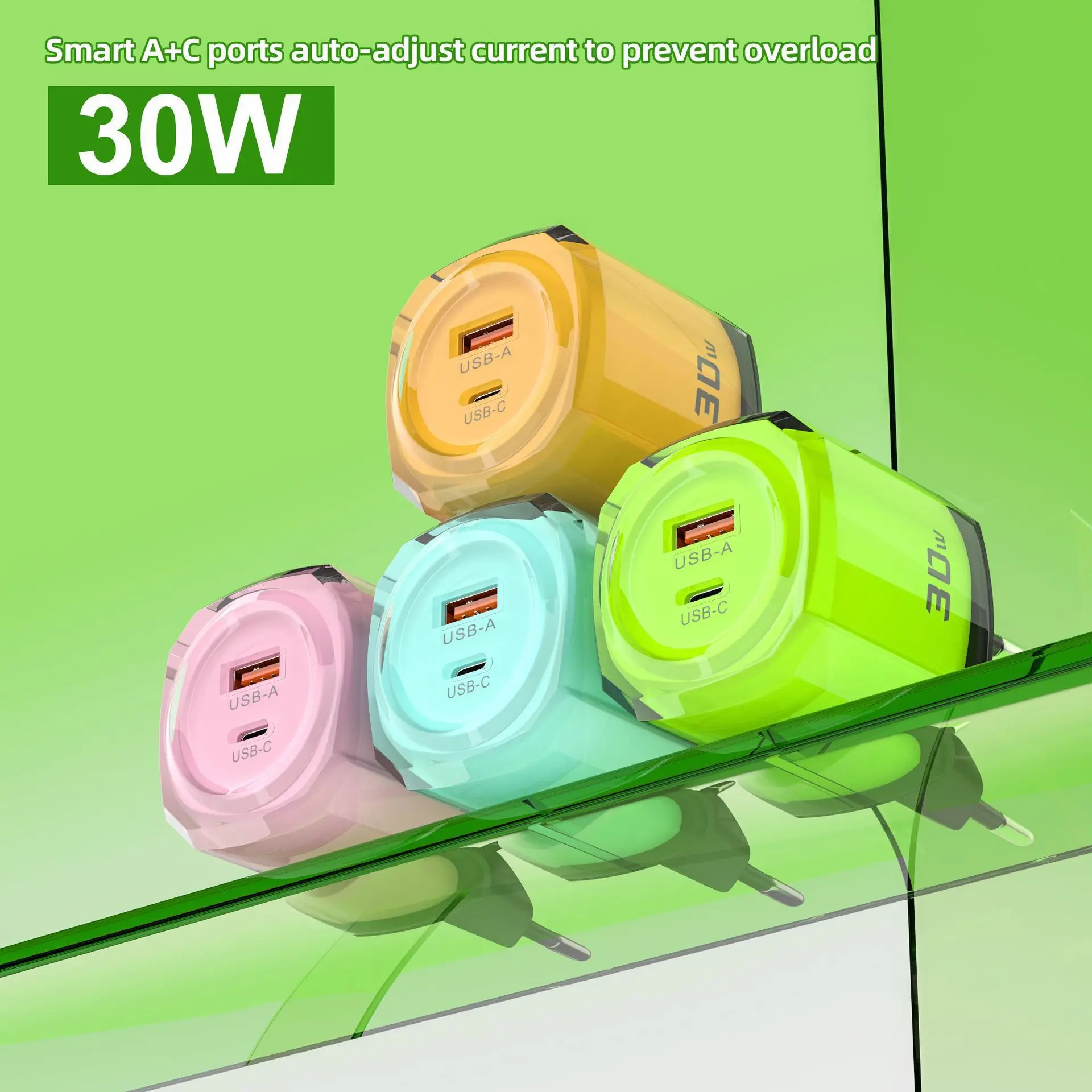 30W Small Ice Cube Charger A + C Dual-port Mobile Phone Fast Charging Head for Wholesale of Huawei Apple Fast Charging