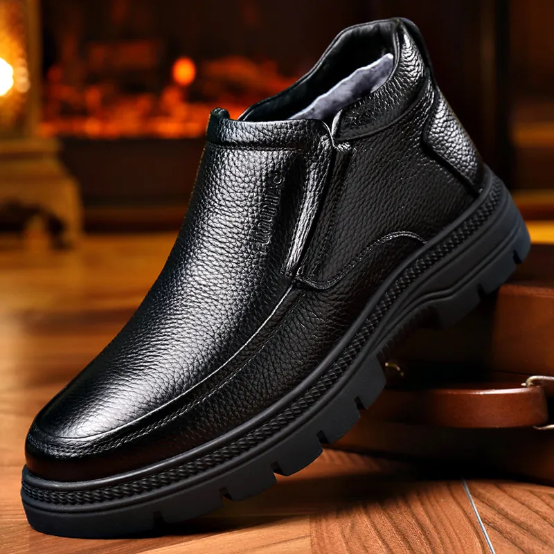 Winter genuine leather Men boots keep warm wool ankle boots for men snow boots dress shoes men casual shoes out door martin boot