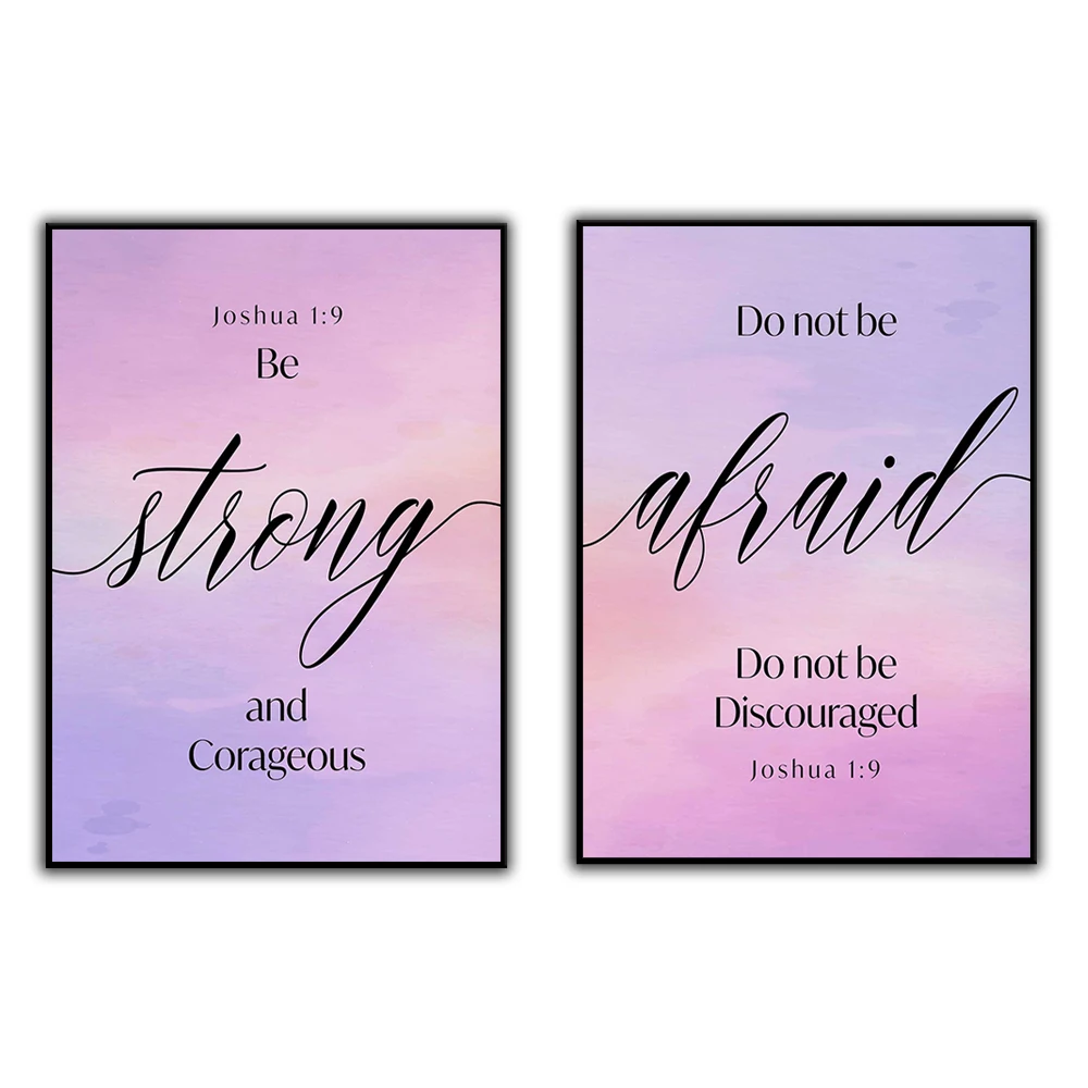 Verse Wall Art Joshua 1:9 Be Strong and Corageous Scripture Decor Watercolor Modern Christian Gift for Women