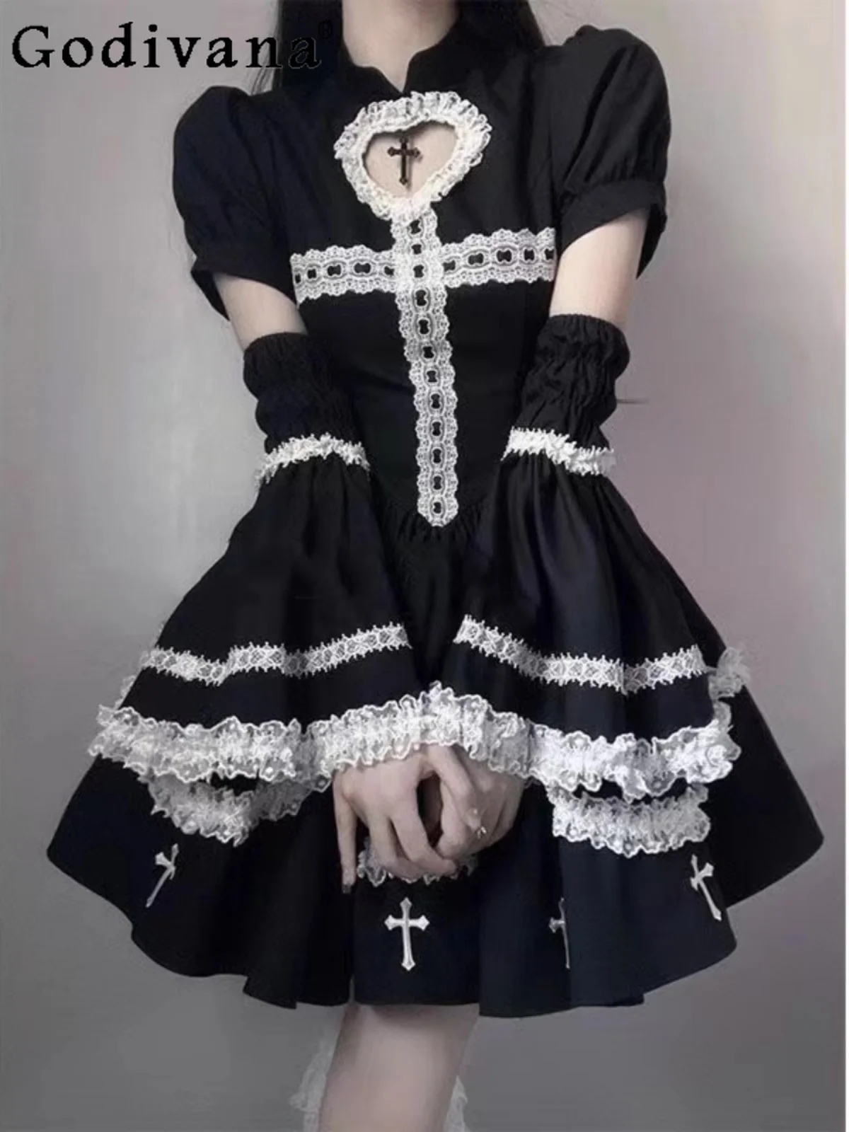 

Sexy Subculture Lolita Black Dress Cross Puffy Halloween Dress Women Dress Dresses