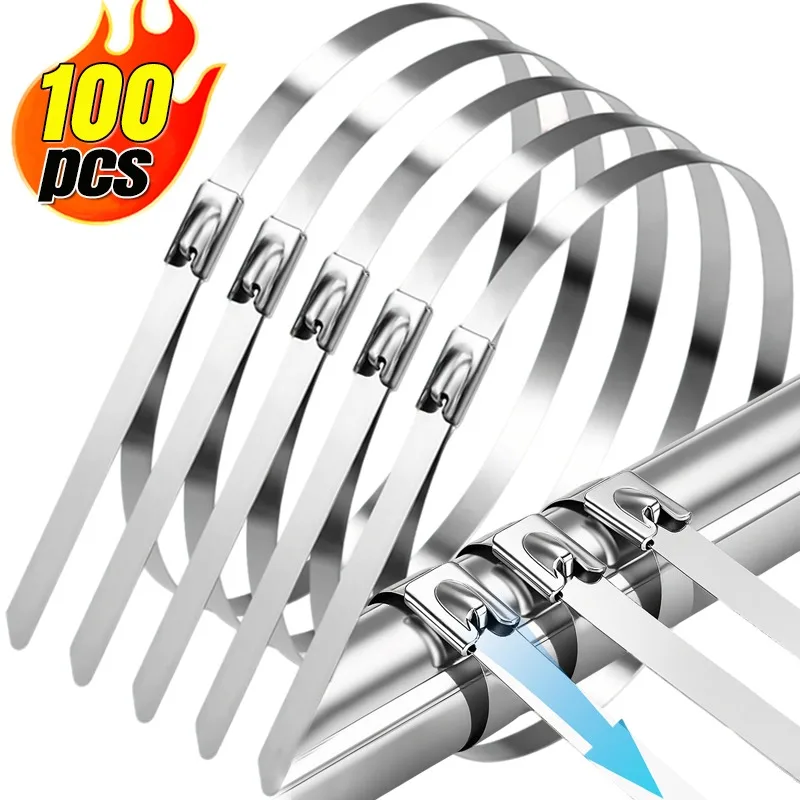 20/100PCS Heavy Duty Cable Ties Stainless Steel Self Locking Cables Fastening Straps Exhaust Wraping Organizer For Home Office