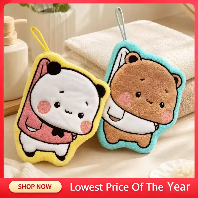 Hot Kawaii Soft Bubu Dudu Hand Towel Double Layer Thick Absorbent Coral Fleece Hanging Towel Cute Cartoon Towel for Home Towel