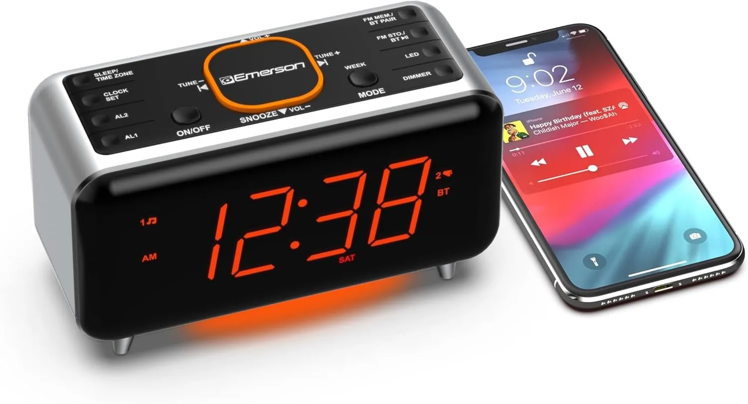 

Alarm clockSmart Alarm Clock Radio with Bluetooth Speaker Dual Alarm FM Radio LED Display USB Charging Bedside Clock for Home