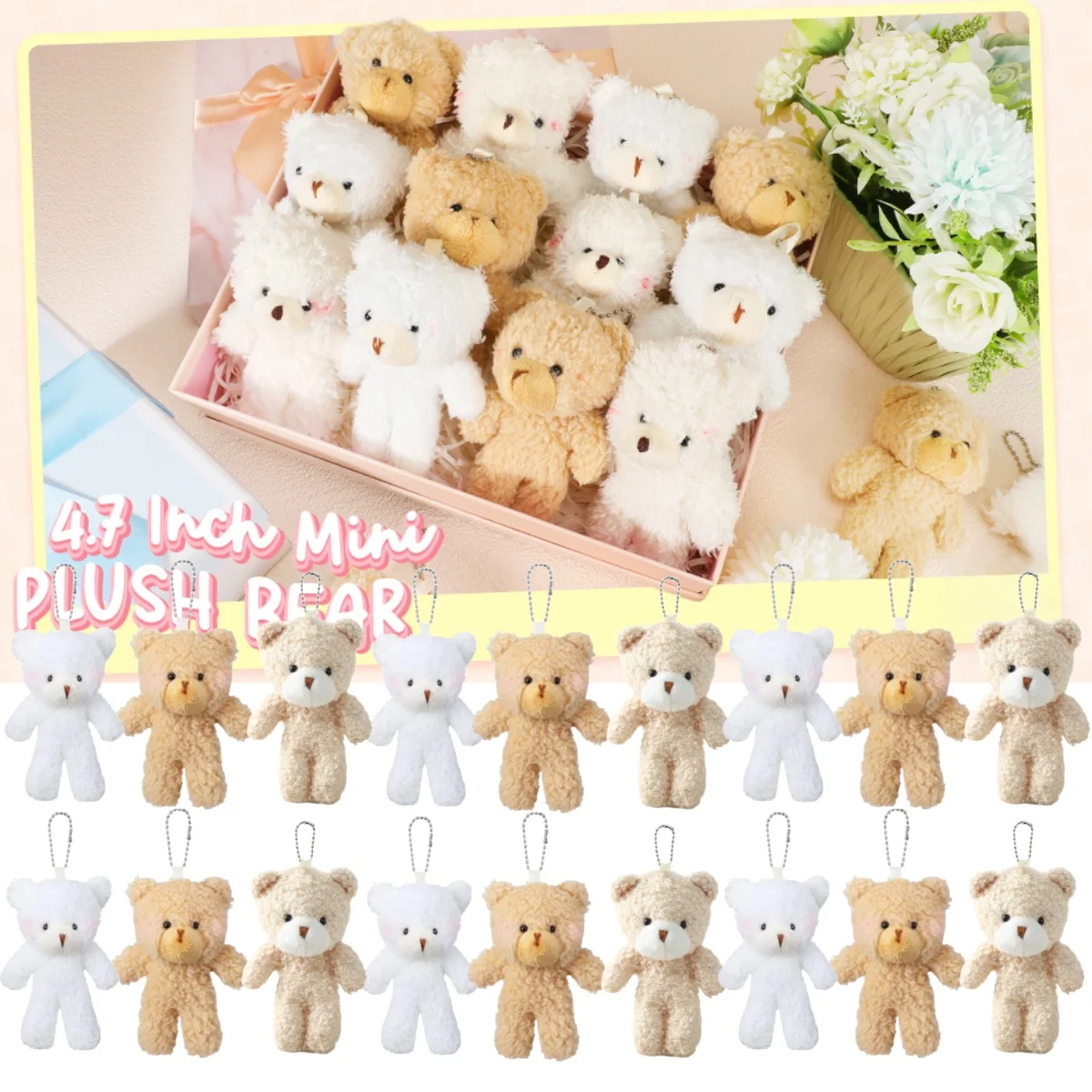 10Pcs/lot Plush Teddy Bears Toys 12cm Cute Animal Stuffed Dolls Kawaii Girl Blush Bear Keychain Christmas Birthday Party Gifts