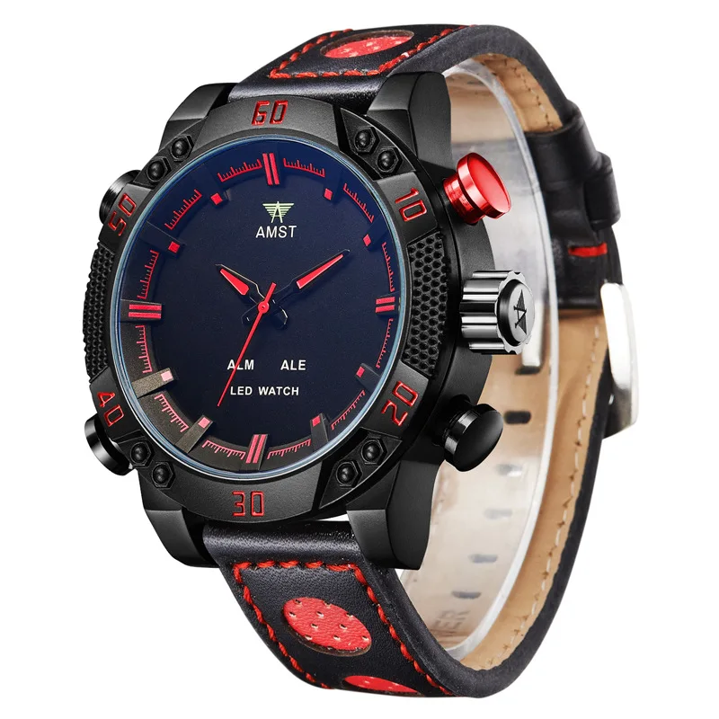 ساعة رقمية رياضية كبيرة الوجه للرجال، ساعة مزدوجة العرض مقاومة للماء للاستخدام اليومي مع وظائف ثلاثية العيون وستة أيدي #2