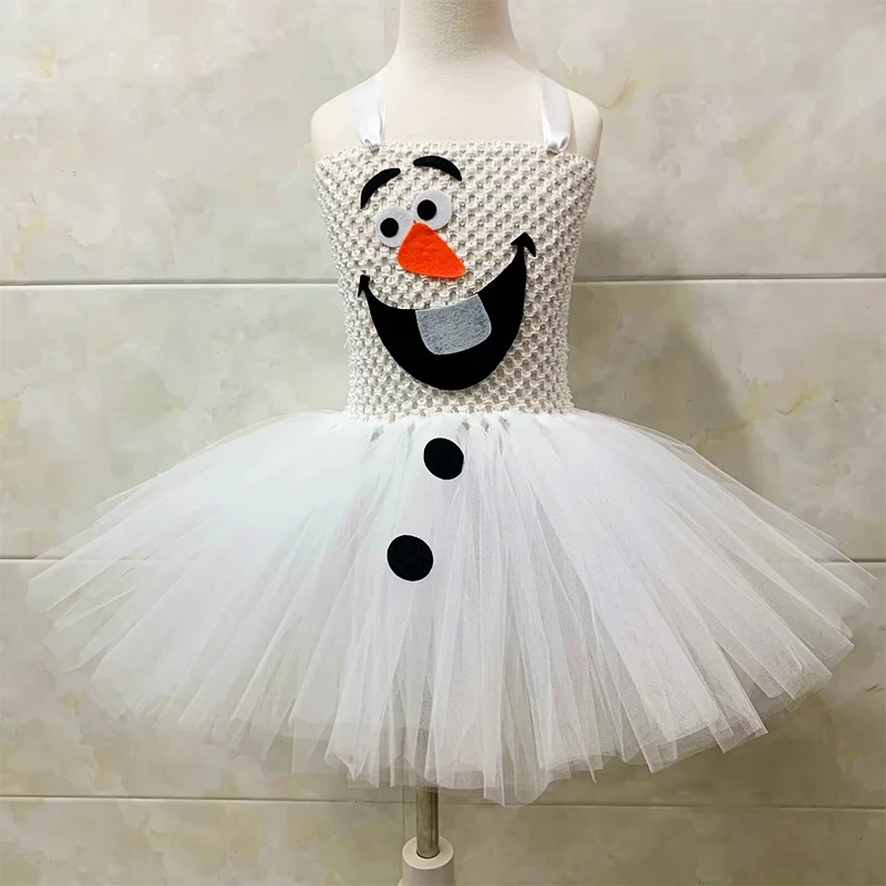 White Snowman Olaf Tutu Dress for Baby Girls Christmas Holiday Costumes Kids Carnival Halloween Outfit Children New Year Clothes