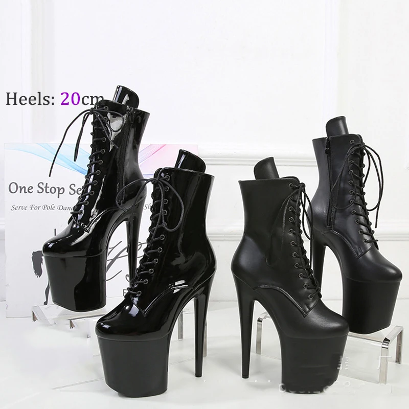 

New Fashion PU Upper Sexy Exotic Pole Dancing Shoes 20CM High Heel Round Toe Platform Women's Modern Ankle Boots JD20-1&2A