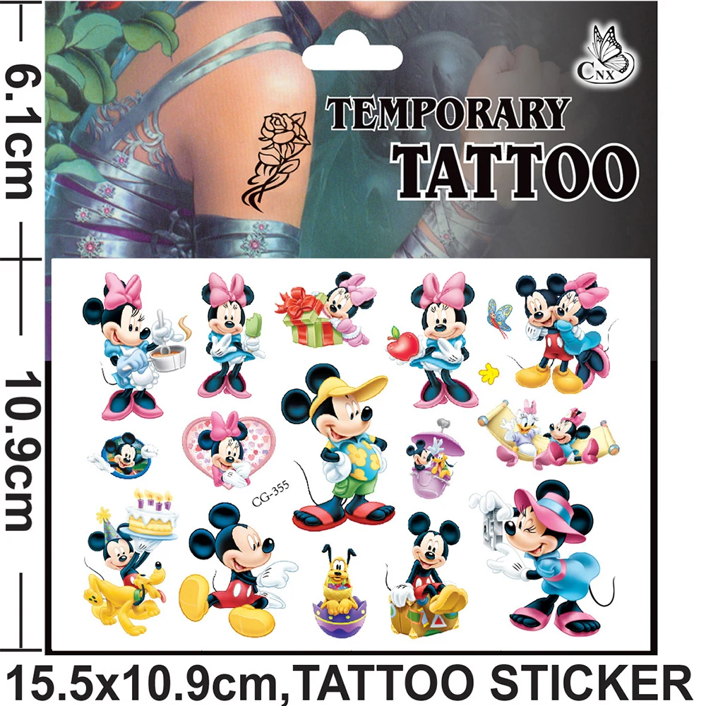 1Pcs Disney Mickey Minnie Mouse Kids Tattoo Sticker Anime Figure Cartoon Girls Birthday Gift Body Art Waterproof Tattoo Stickers