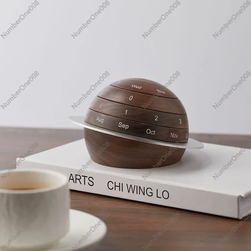 Creative Black Walnut Solid Wood Planet Calendar Tabletop Ornament Birthday Graduation Gift for Teachers Wooden Perpetual