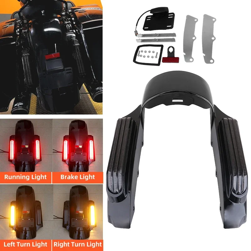 Motorcycle Fender Extension Rear Mudguard Fascia with LED Turning Light Black For Harley Touring Street Glide Road Glide 09-UP