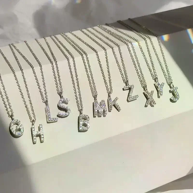 Fashion Shining A-Z Letter Pendant Charm Necklace 26 Initial Alphabet Name Clavicle Chain Party Jewelry Gift