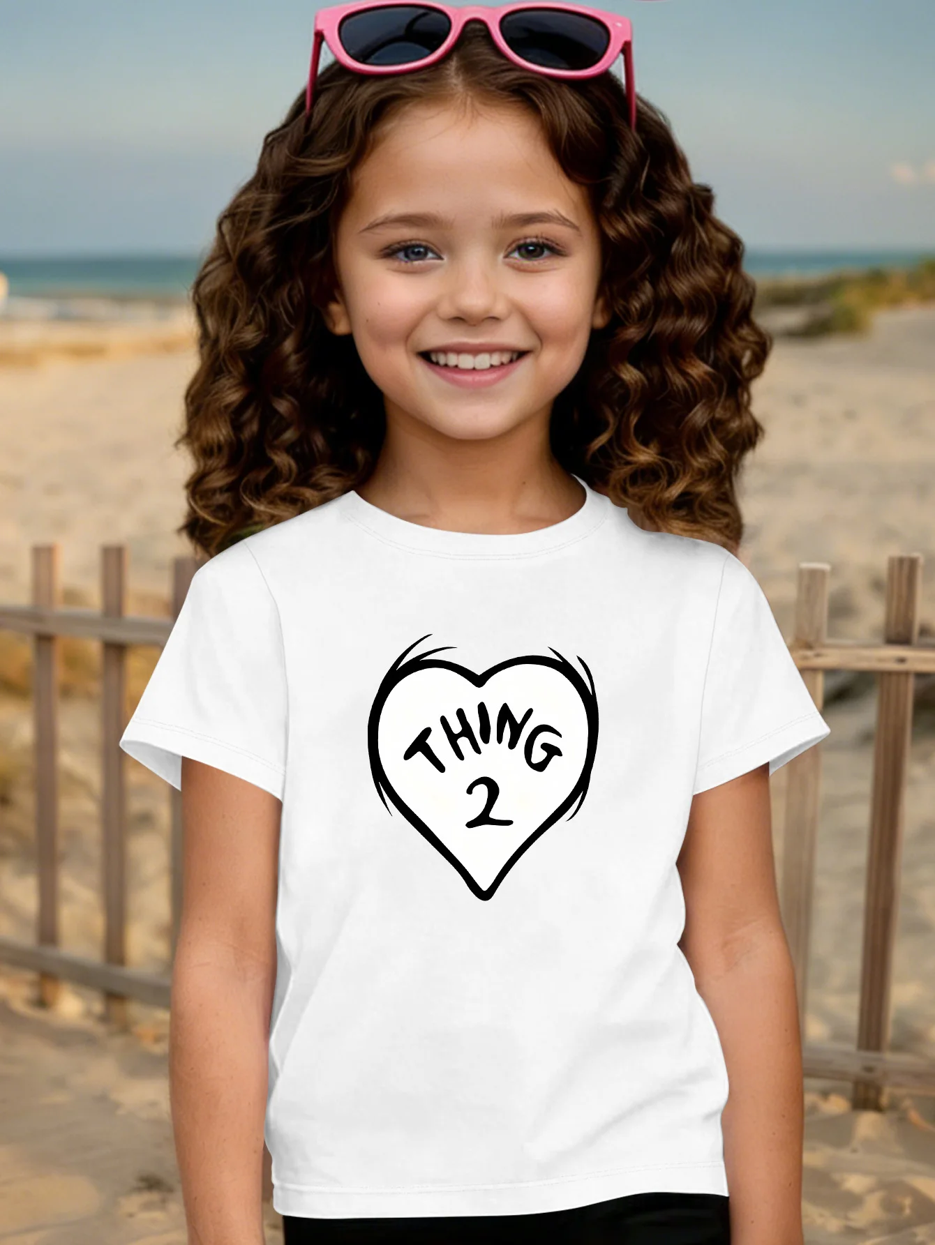 Cute Thing 2 Heart Letter Print Graphic Kids Tee Boys Girls Family Matching Cotton Crew Neck Short Sleeve Soft Summer Tee
