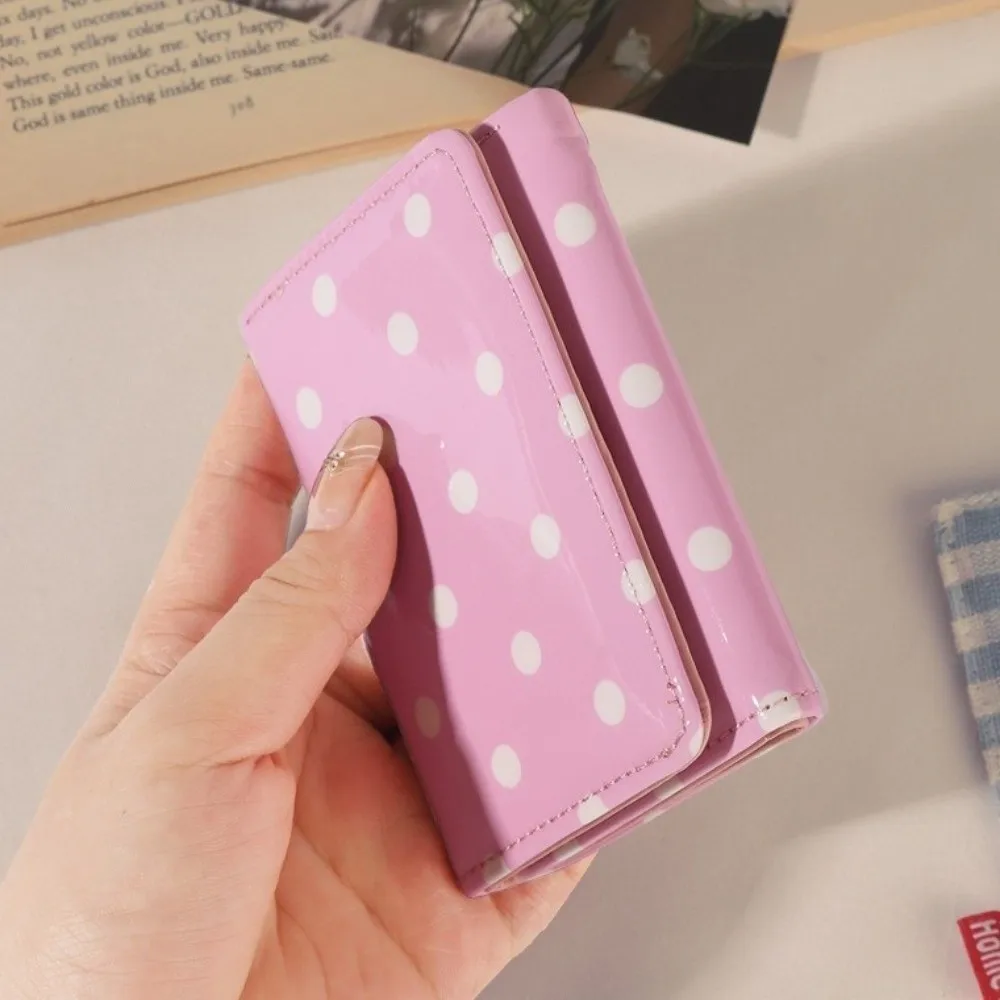 Casual Polka Dot Pattern Trifold Wallet Glossy PU Leather Multi-Pocket Credit Card Holder Coin Purse Women