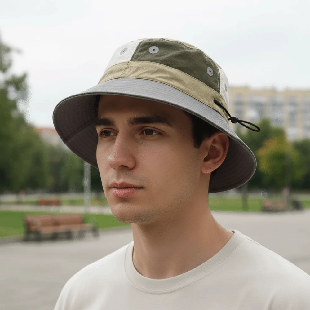 

Casual Breathable Quick-Dry Bucket Hat Light Thin Patchwork Fisherman Hat Folding Anti-UV Sun Protection Cap Camping