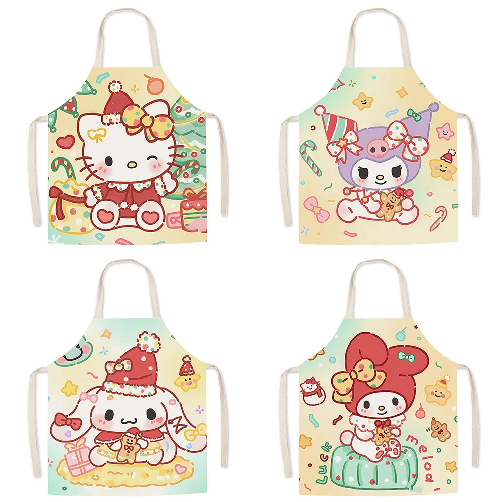 Cute Sanrio Christmas apron ‌‌ Cinnamon Dog Kuromi print apron Kitchen restaurant waiter chef apron Children's bib anti-fouling