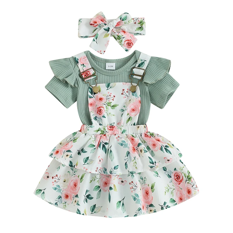 Mubineo Baby Girl Summer Clothes Cute Outfits Short Sleeve Romper Overall Skirt Dress Headband 3PCS Newborn Outfit