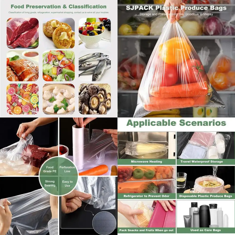 

12x20 Inch Clear Plastic Produce Bags, 350 per Roll, 10 Rolls for Fruits and Vegetables