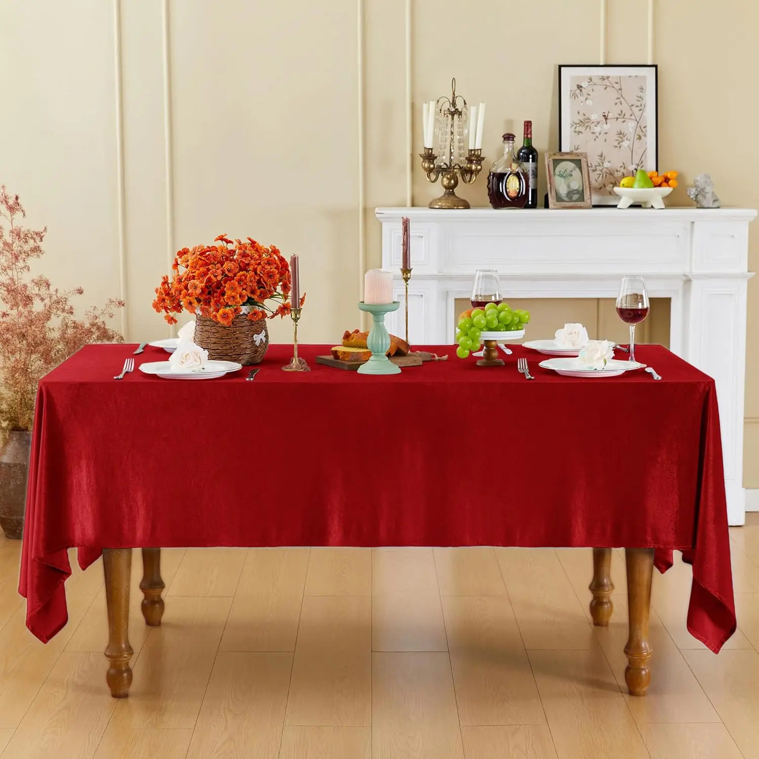 Red Velvet Tablecloth, 60 X 102 Inch Rectangle Table Cover, Red Velvet Table Cloth Smooth Luxury Tablecloth for Party Wedding Di