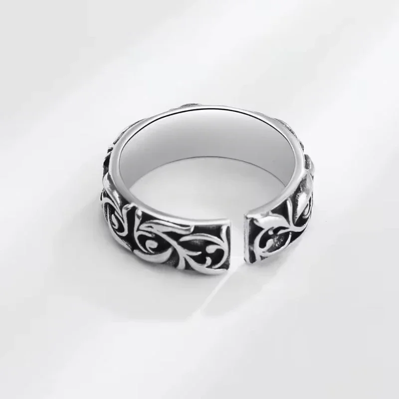 Vintage Vine Pattern Ring Silver Color Punk Gothic Retro Open Ring for Men Women Black Trend Unisex Jewelry Accessories