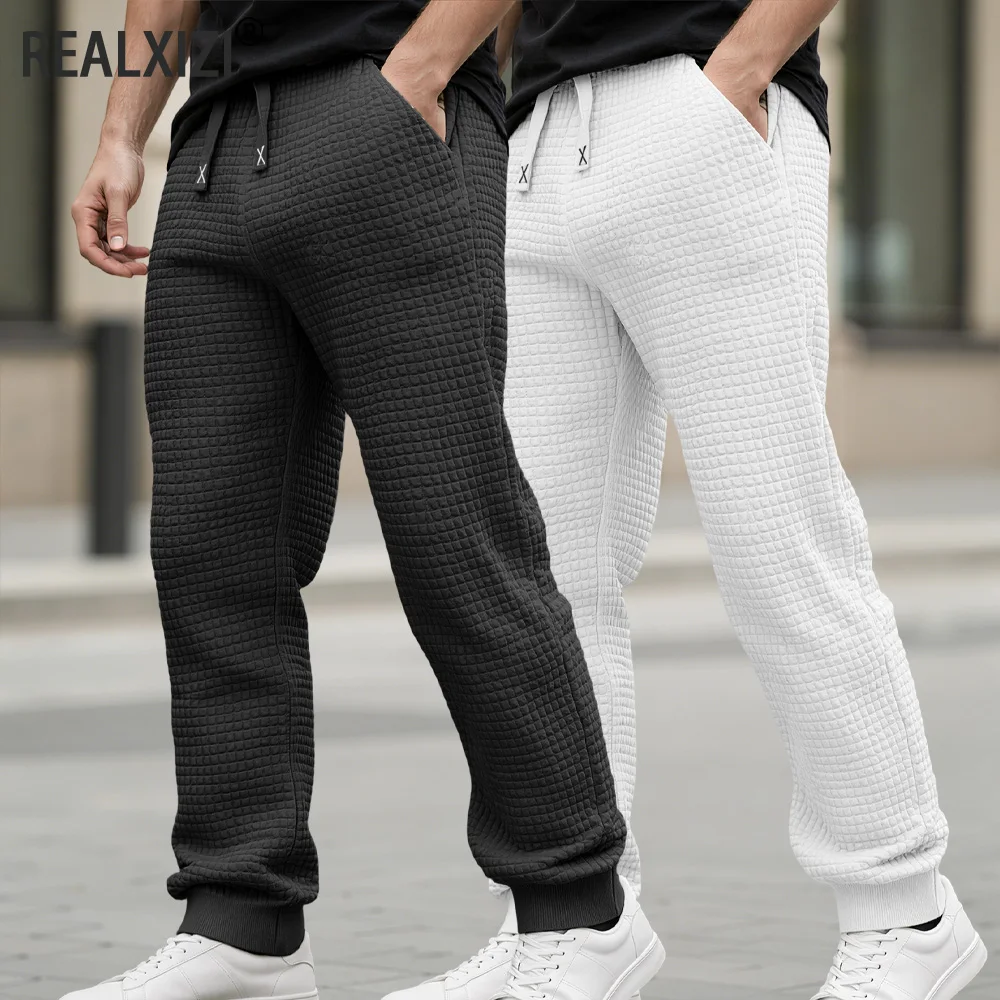 

Мужские повседневные брюки на весну-осень с эластичным поясом, свободные спортивные брюки из вафельной ткани, удобные для тренировок и бега