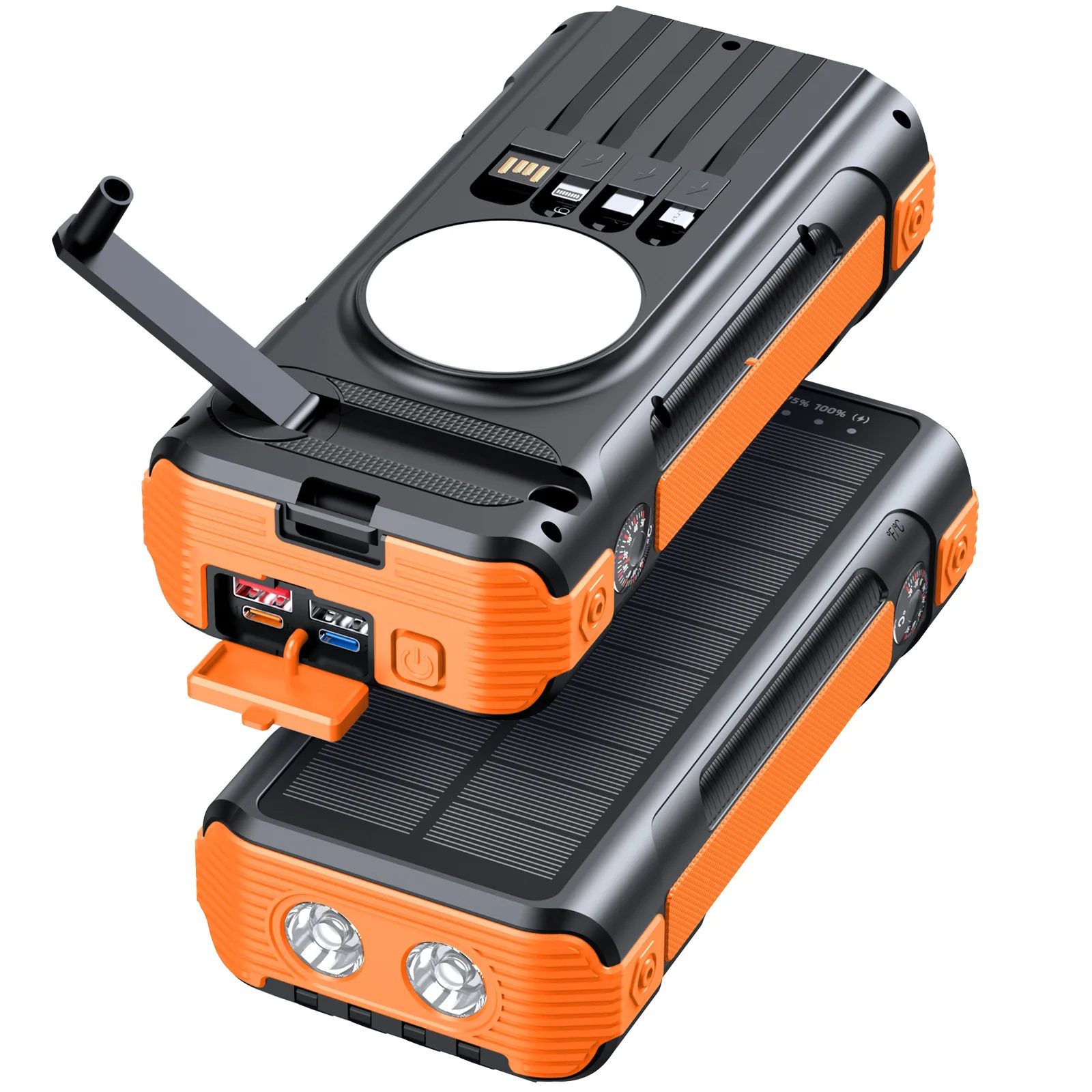 

40000mAh Solar Power Bank with Hand Crank Builtin Cable Portable External Battery 22.5W Fast Charger Powerbank for Phone Camping