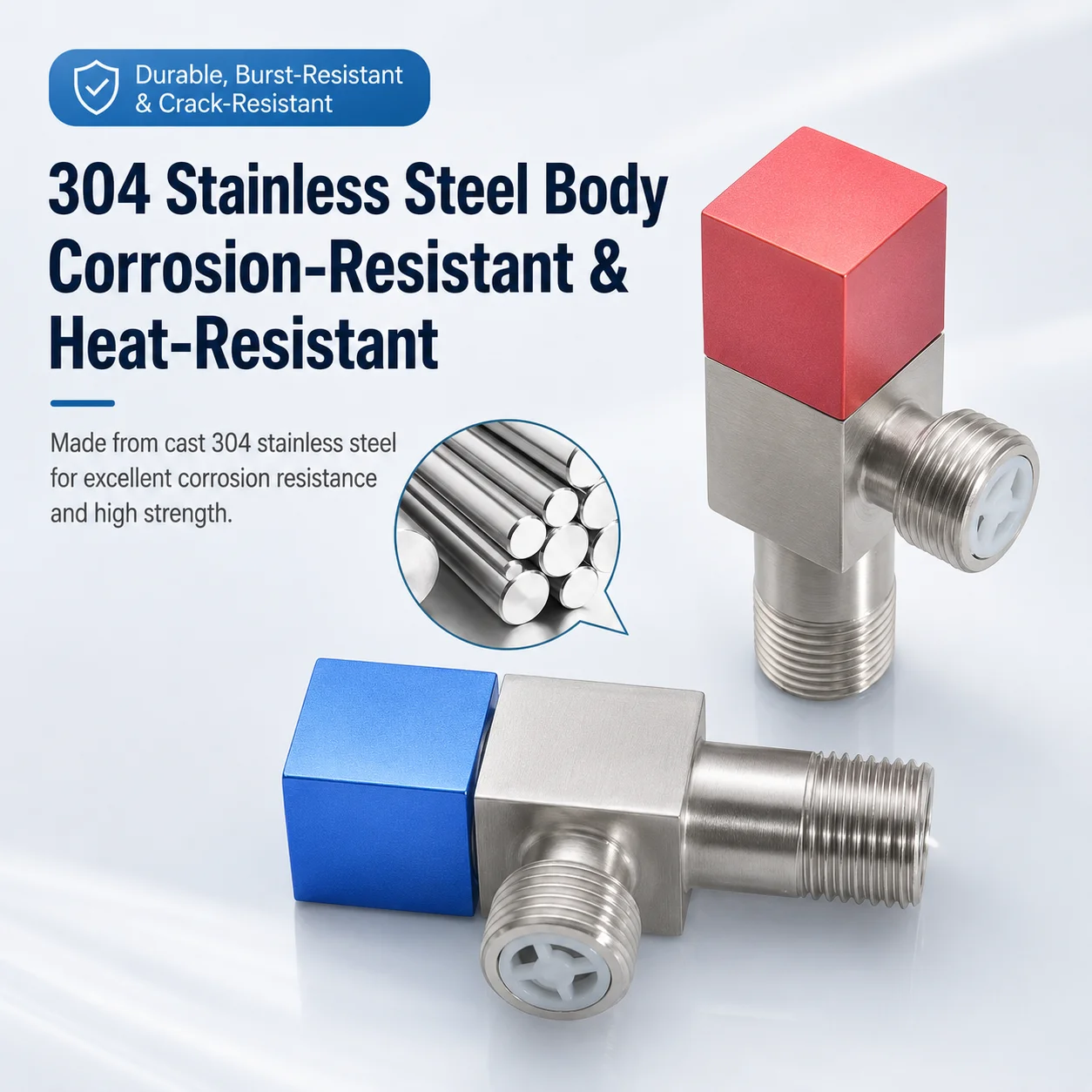 304 Stainless Steel Angle Valve G1/2 Check Valve Square Hot Cold Water Control for Toilet Water Heater