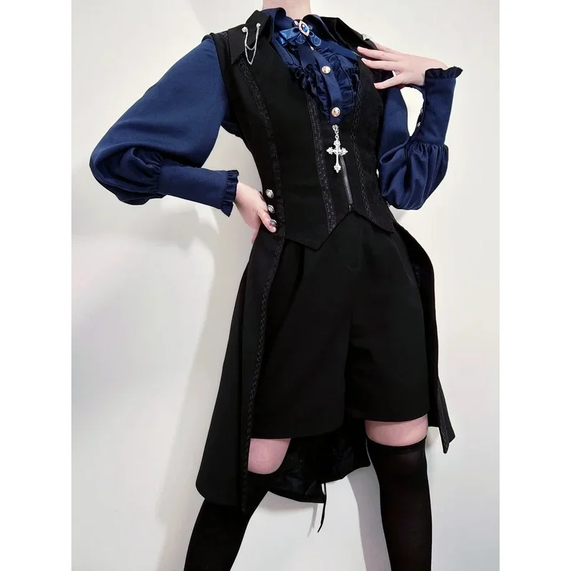 Ouji لوليتا الأسود والأزرق خمر لوليتا العصور الوسطى الأمير الصغير سترة طويلة القوطية لوليتا بواسطة الأميرة سجلات