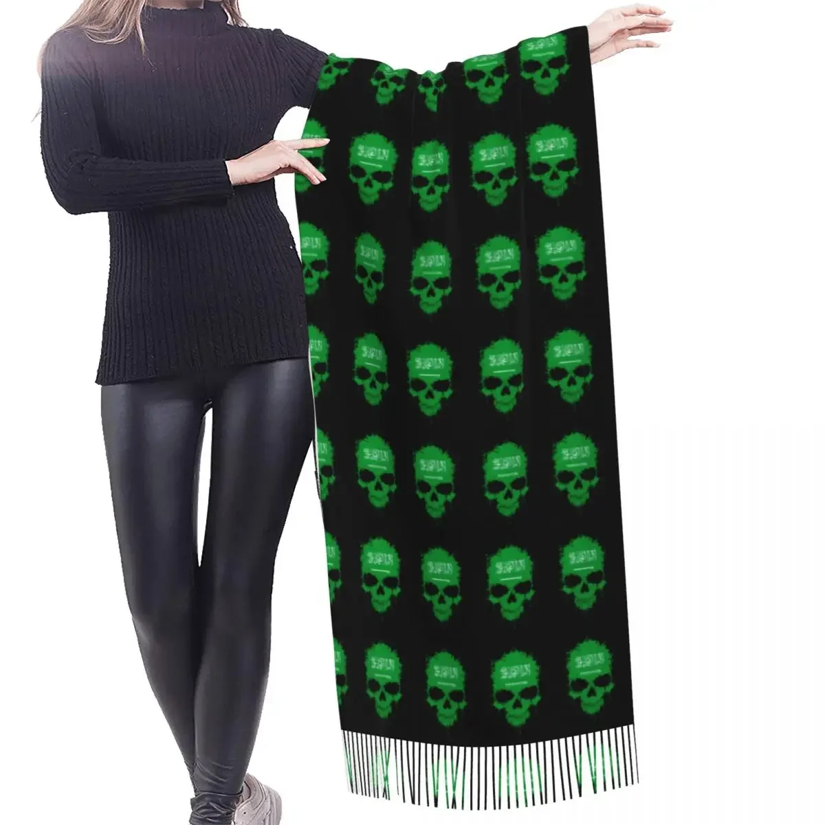 Ladies Long Saudi Flag Splatter Skull Fashion Luxury Versatile Scarves Women Winter Soft Warm Tassel Shawl Wraps Scarf