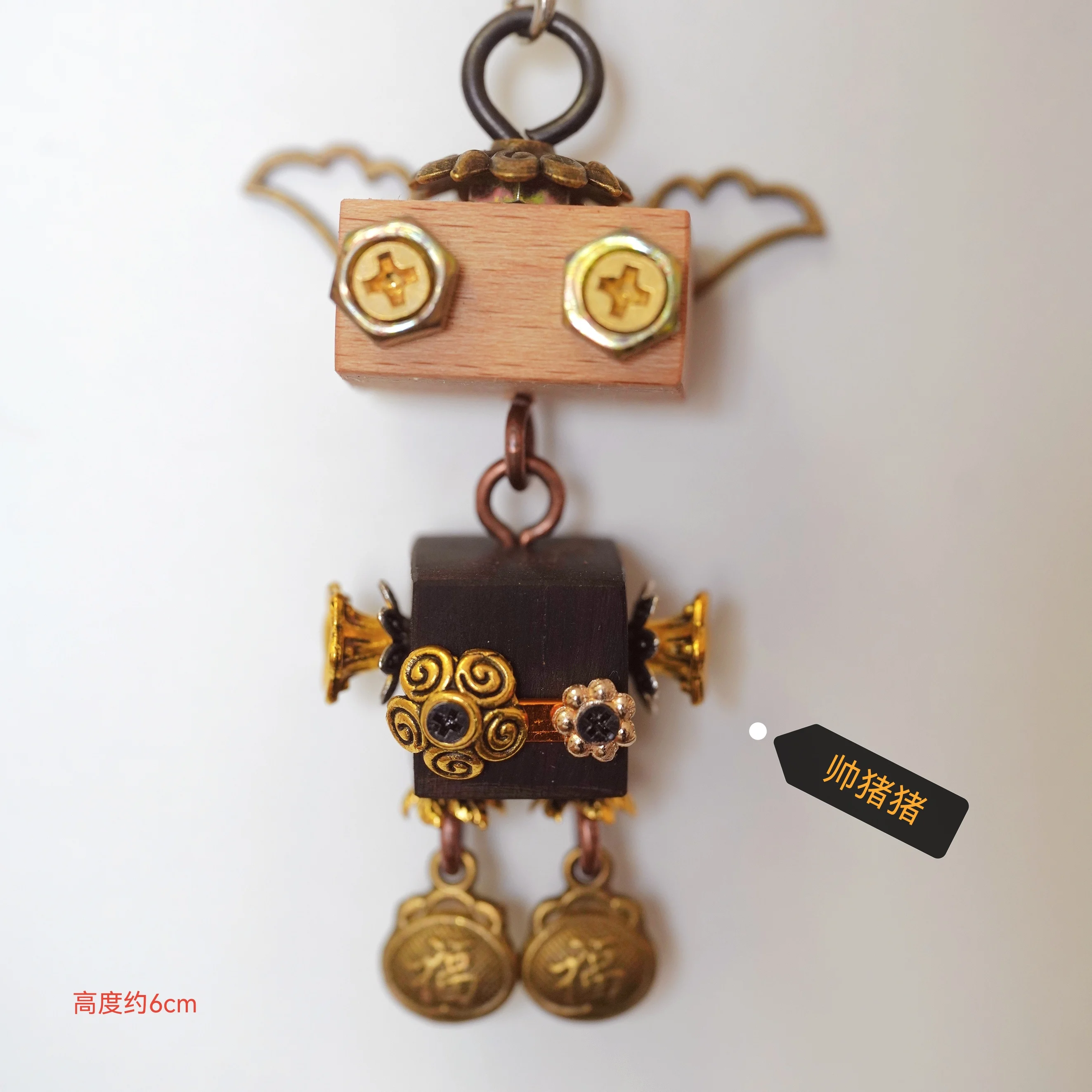 

Handmade Steampunk Robot Necklace Pendant Keychain Car Pendant Wooden Fashion Bag Hanging Jewelry Gift
