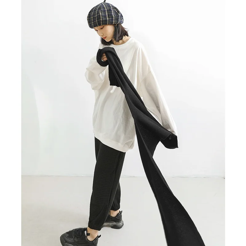 

Свободный удлиненный женский топ с фактурой, в стиле «lazy», для ранней осени, модный комплект с узором «волна», спортивные брюки из смесового хлопка