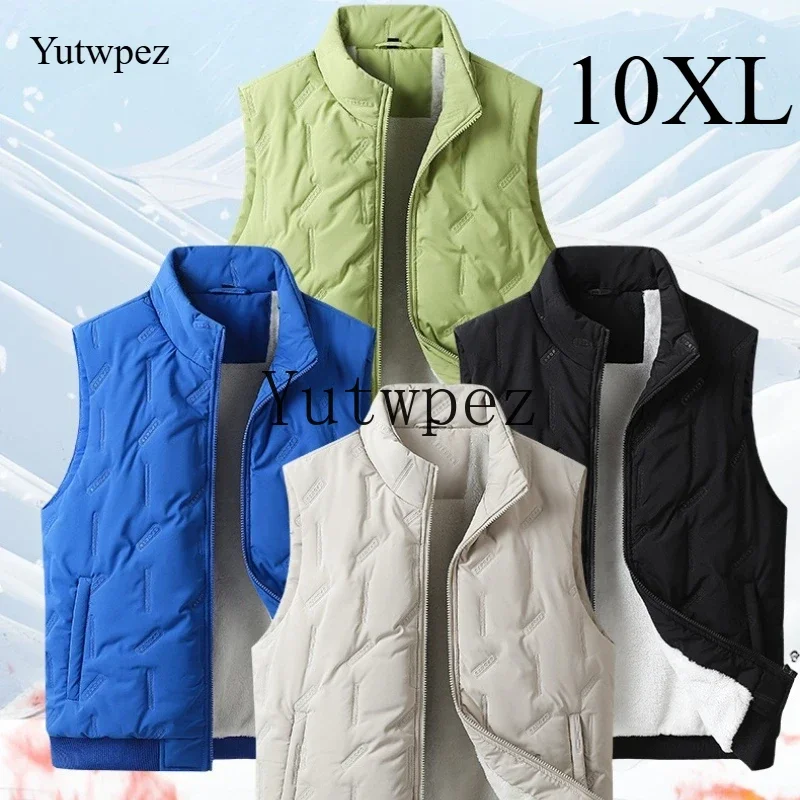 10XL 9XL Lambswool Men's Vests Down Cotton Sleeveless Jacket Winter Thickened Added Lamb Fleece Outdoor Hiking Sports Plus Size