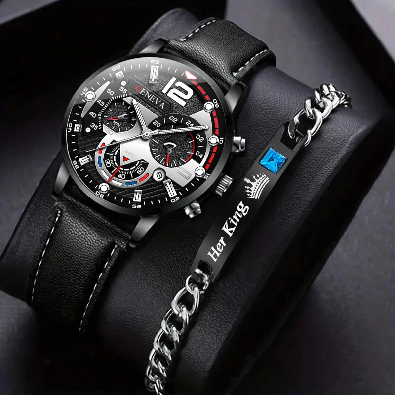 2pcsMen's Watch Set, Simple Grand, Preferred Gift For Halloween, Graduation Season, New Year's Eve, Valentine's Day
