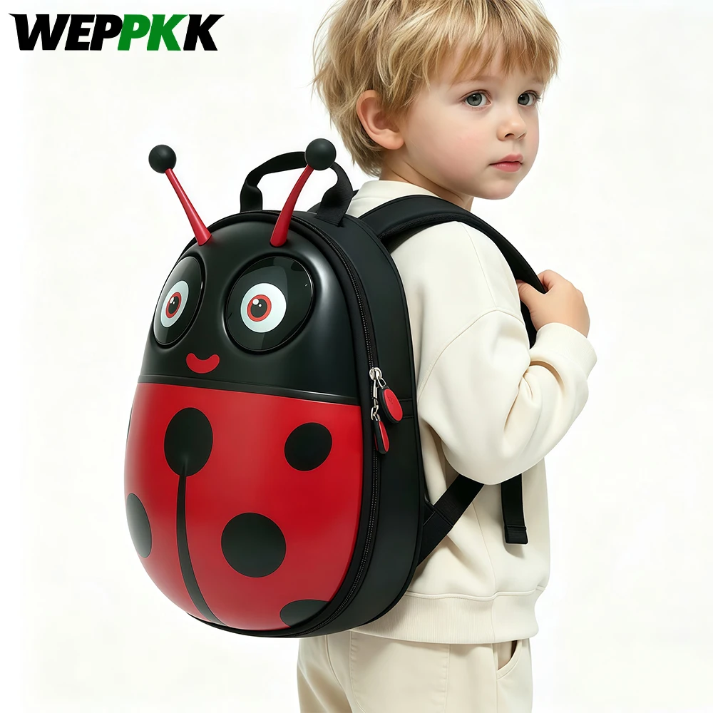 1Pcs Cute Ladybug Hard Shell Backpack with LED Eyes Screen, DIY Full-Color Display, Waterproof Casual Daypack for Kid Girls Boys