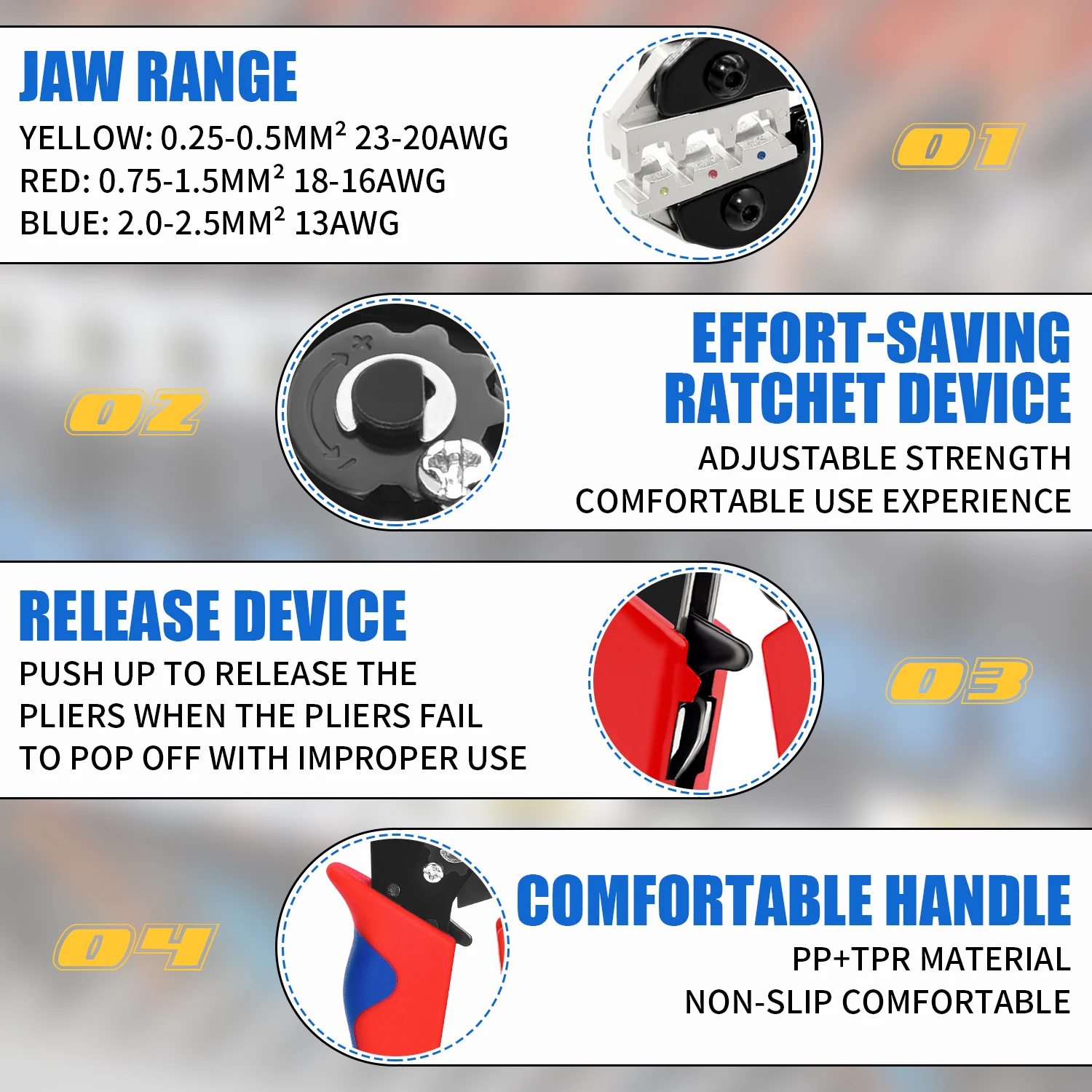 SN-02C Wire Crimping Plier Insulated Wire Electrical Connectors Crimper-Butt,Ring,Spade,Terminals Cable Lugs Assortment Tool Kit