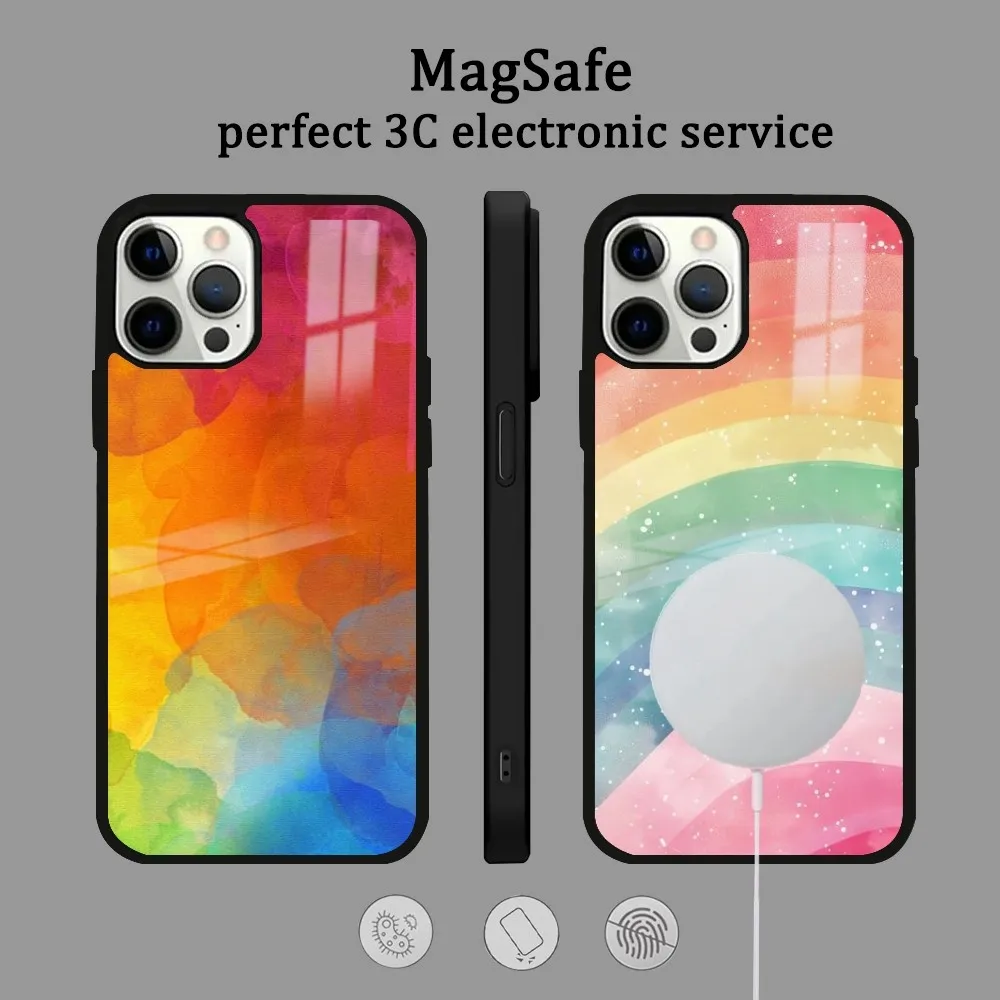 

Rainbow Phone Case For IPhone 16 15 14 13 12 11 Pro Max Plus Mini Magsafe Mirror Wireless Magnetic Cover