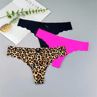 3PC Solid Color Leopard Thong Women Plus Size Ice Silk Seamless G-strings Sexy Girls Thin Bow Underwear Lots S/M/L/XL