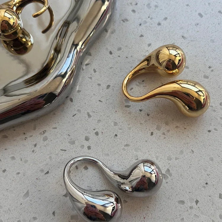 Europe New Famous Designer Brand Gold Silver Water Droplet Smooth Ring Woman Luxury Jewelry Trend 2024