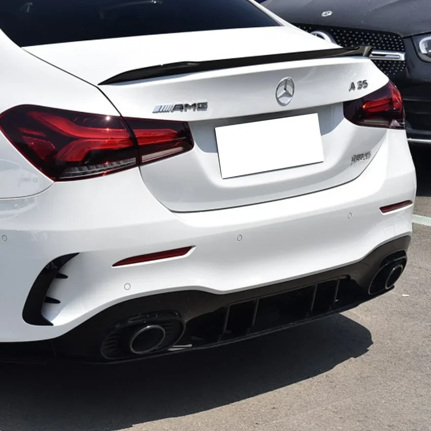 For Mecerdes Benz A Class W177 2019-2023 A45 A35 Style Rear Diffuser Rear Bumper Splitter With Exhaust Pipe Tips Body Kit