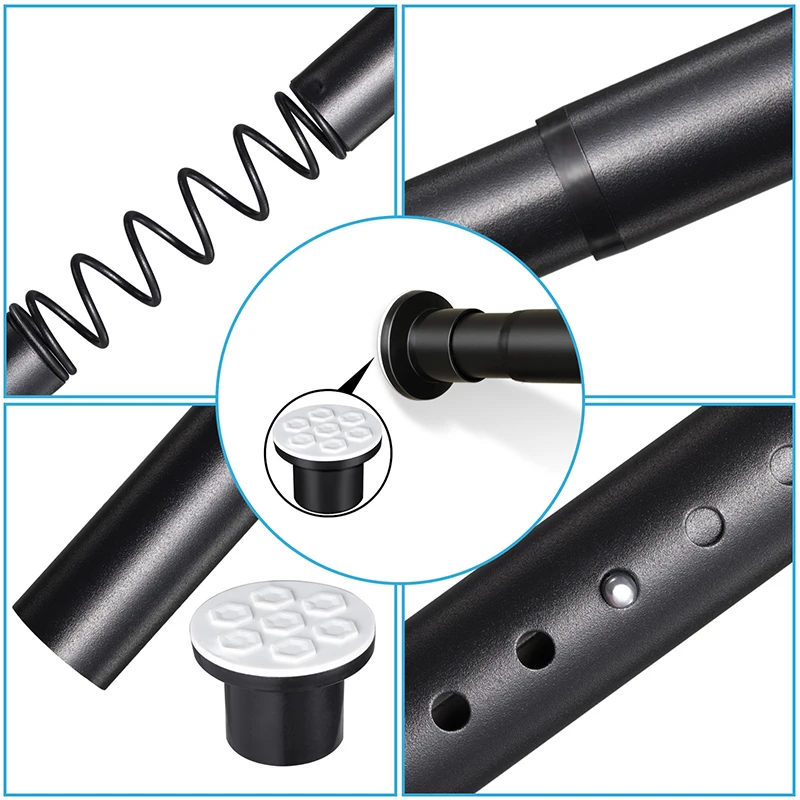 Black Spring Tension Shower Curtain Rod Adjustable No Drilling Anti-Rust Non-Slip Curtain Pole Stainless Steel for Bathroom