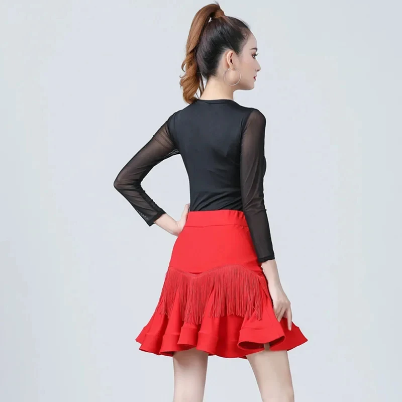 2026 Adult Girls Latin dance Dress for Women Solid Color Fishbone Fringe Skirt Practise and Stage Perform Tassel Wear 5B8S8 view 5