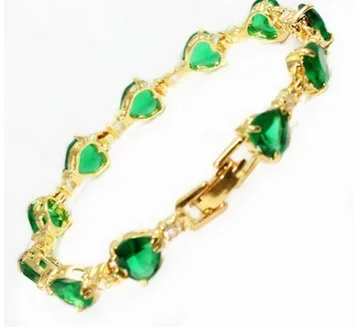 

Green Cubic Zirconia Heart Yellow Gold Plated Crystal Link Clasp Bangle Bracelet