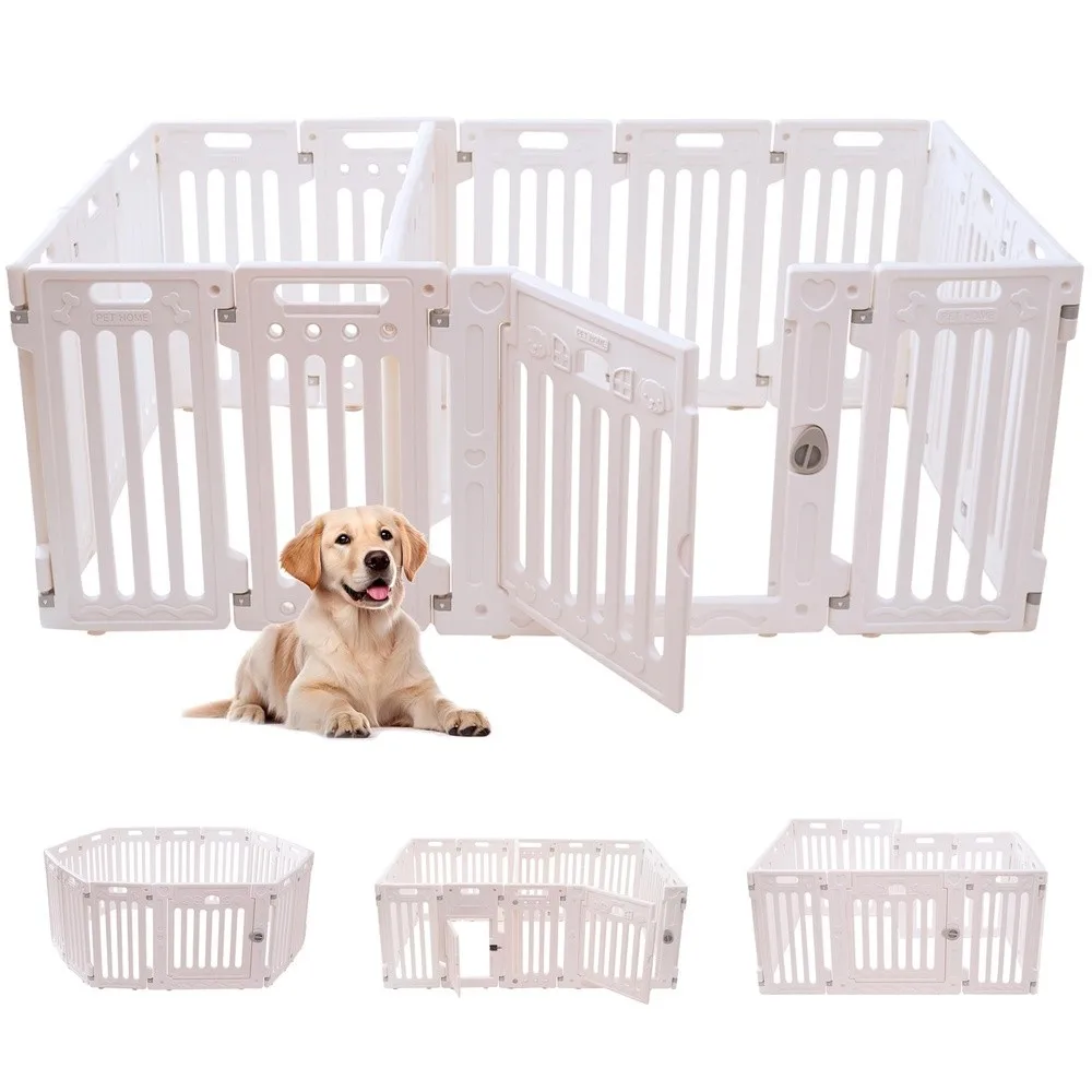 2 Room Dog Playpen with Door DIY Shape Combination Puppy Pen 16 Panel+2 Link Piece+Large Door+Small Door 25.5