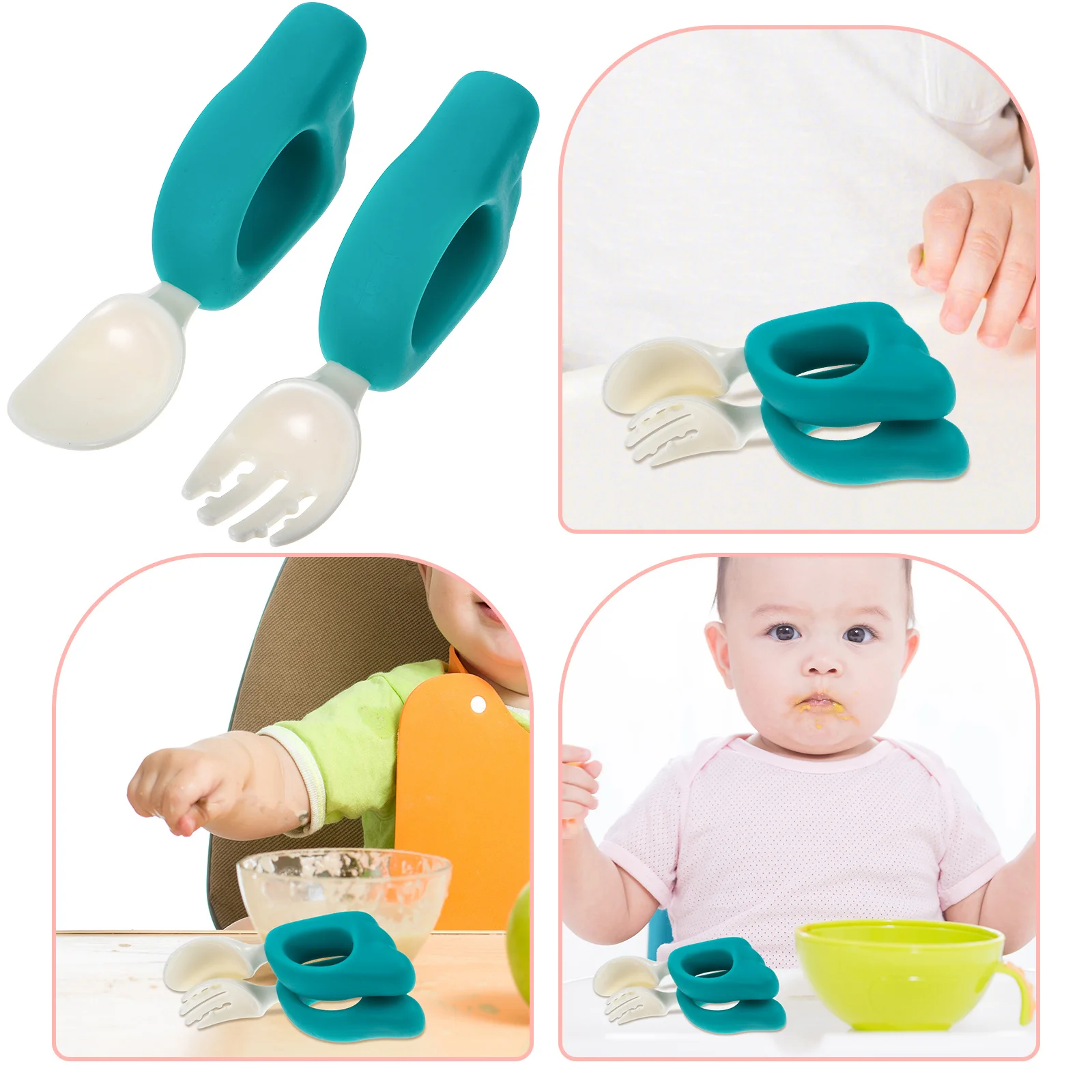 

1 комплект, силиконовая ложка для кормления ребенка, вилка, прочная мягкая посуда для младенцев, тренировочная посуда для малышей, ложка и вилка для кормления ребенка